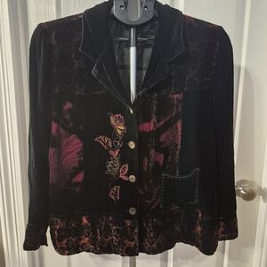 Chico's Design Button Up Blouse with Peacock Embroidery - Size 1